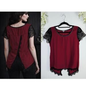 Charlotte Russe Small Burgundy Lace Trim Blouse Goth Romantic Whimsigoth Vampy